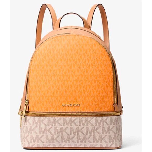 S Michael Kors Rhea Medium Zip Orange Ivory Logo Backpack 35S5GRAB6V NWT $358 main image 5
